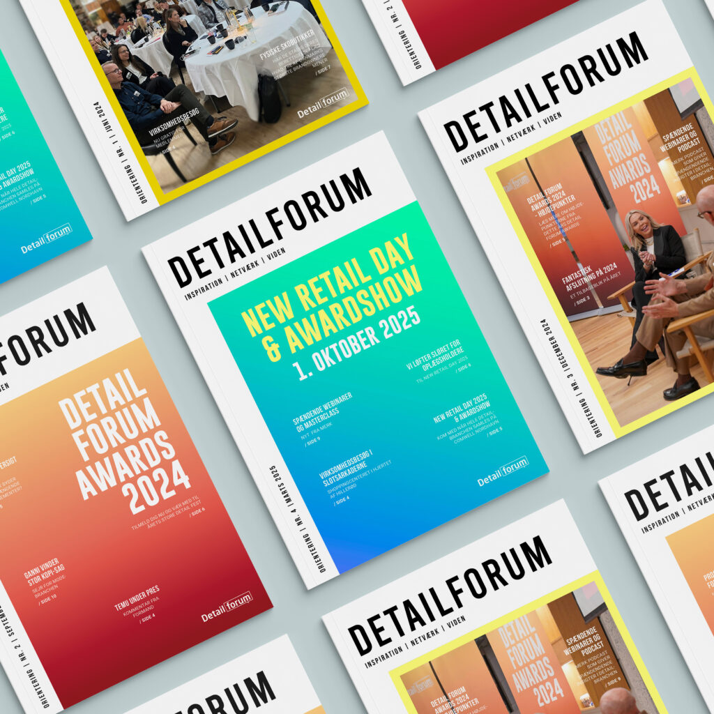 Covers af det digitale magasin Orientering som er detailforums medlemsmagasin