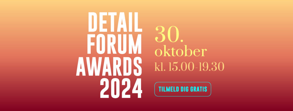 Digitalt banner til detailforum awards 2024. Banneret har en gradient af rød og orange, med store hvide bogstaver som er deres nye visuelle identitet